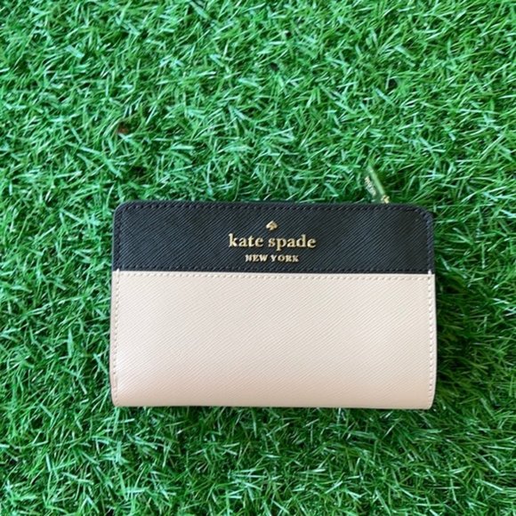 Kate Spade Staci Colorblock Medium Compact Bifold Wallet Warm Beige Multi - Picture 1 of 16